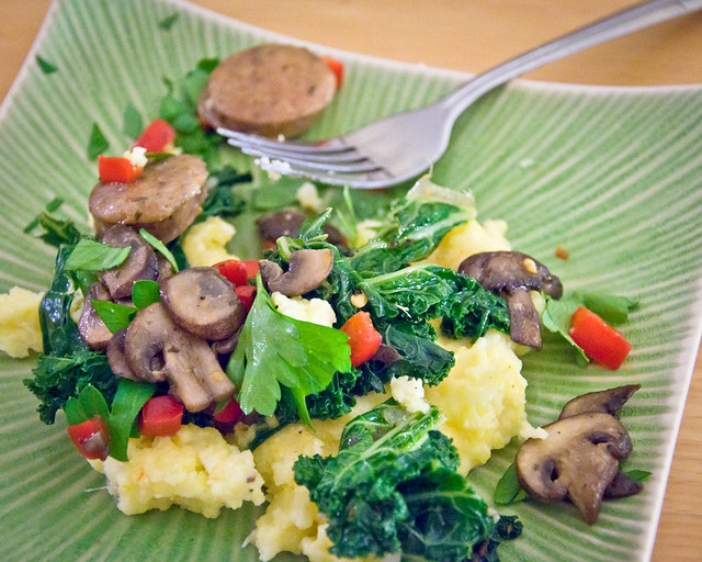 Italian Polenta with Spicy Chicken Sausage, Mushrooms, and Kale - Fork