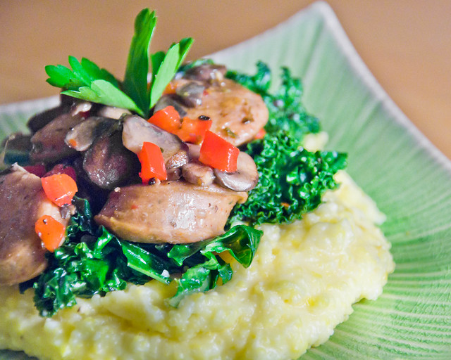 Italian Polenta with Spicy Chicken Sausage, Mushrooms, and Kale
